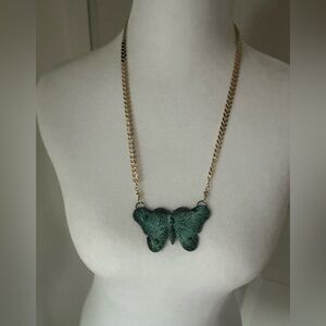 Highway Hippie Gold Chain Necklace with Green Butterfly Pendant
